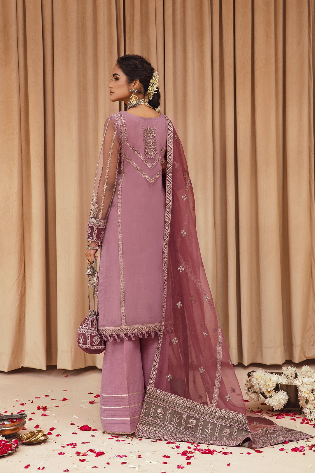 Try Lilac Heavily Embroidered Pakistani Kameez Trousers Wedding Dress