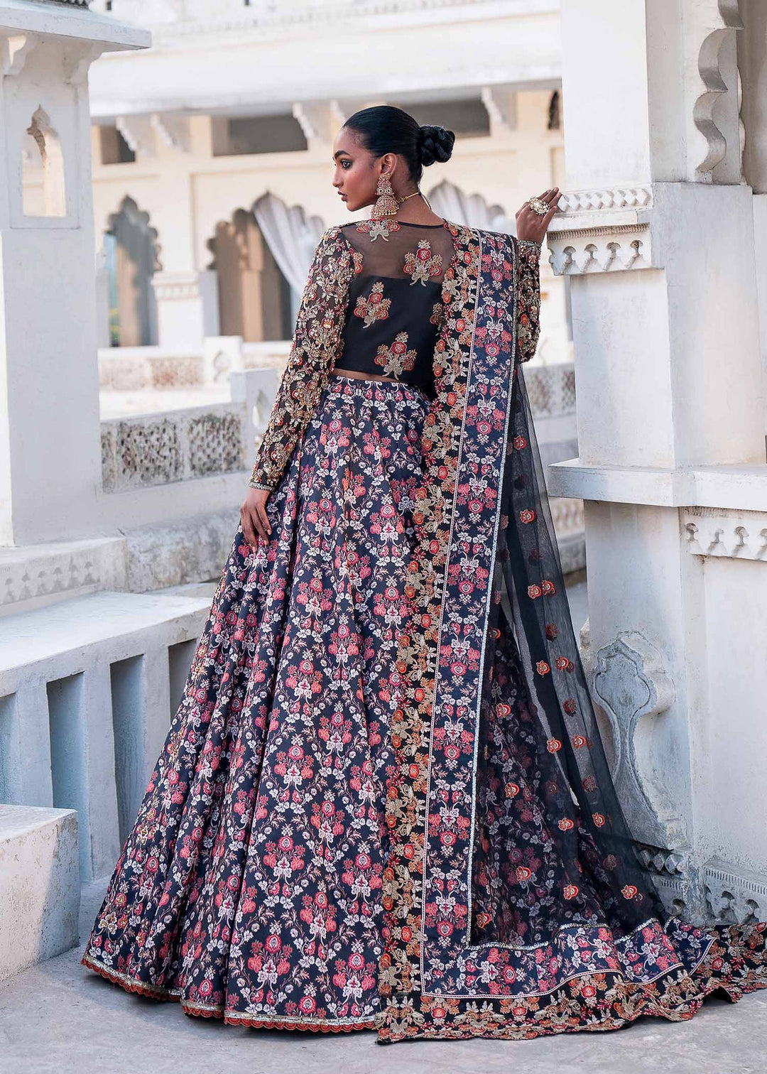 Try Royal Blue Floral Embroidered Pakistani Wedding Wear Lehenga Choli