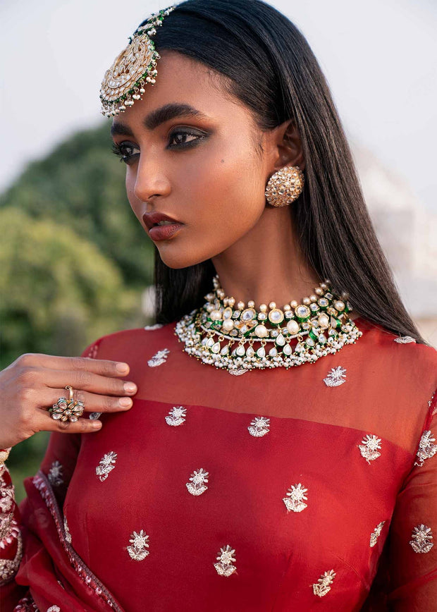 Try Royal Crimson Red Embroidered Pakistani Wedding Dress Pishwas Frock