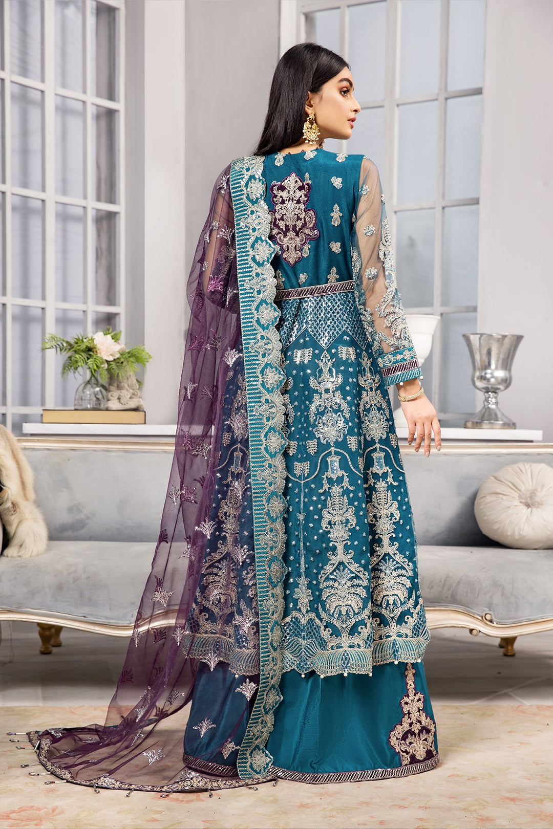 Try Sea Green Heavily Embellished Pakistani Maxi Style Wedding Dress 2023