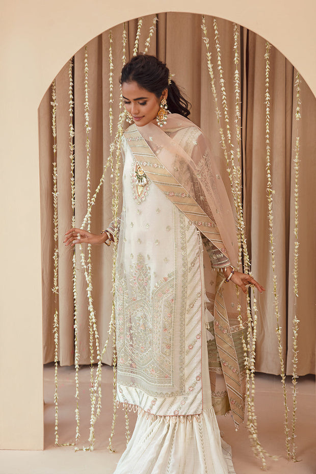 Try White Heavily Embellished Pakistani Kameez Sharara Wedding Dress