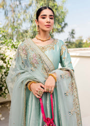 Turquoise Embroidered Pakistani Wedding Wear Pishwas Dupatta