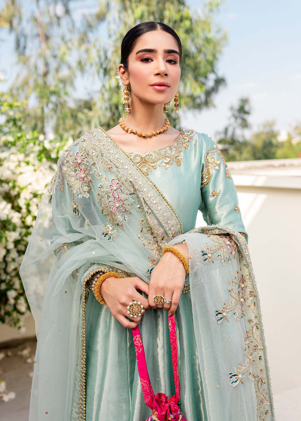 Turquoise Embroidered Pakistani Wedding Wear Pishwas Dupatta