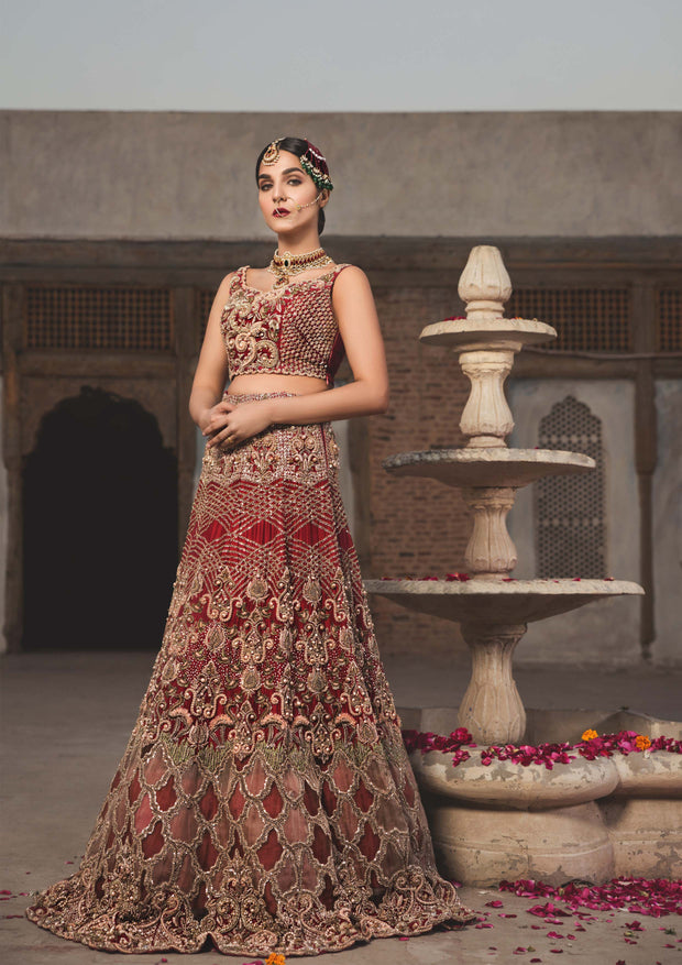 Pakistani Bridal Dress with Embellished Raw Silk Lehnga