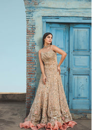 Tea Pink Pakistani Bridal Dress with Heavy Net Fabric