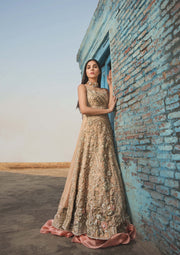 Tea Pink Pakistani Bridal Dress with Heavy Net Fabric