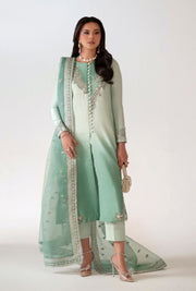 Turquoise Ombre Pakistani Party Dress with Embroidery