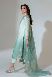 Turquoise Ombre Pakistani Party Dress with Embroidery