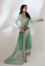 Turquoise Ombre Pakistani Party Dress with Embroidery