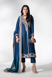 Enchanting Pakistani Party Dress in Deep Blue Tones