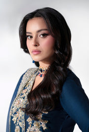 Enchanting Pakistani Party Dress in Deep Blue Tones