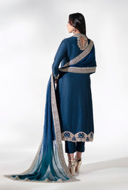Enchanting Pakistani Party Dress in Deep Blue Tones