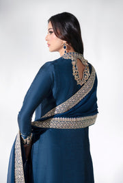 Enchanting Pakistani Party Dress in Deep Blue Tones