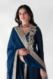 Enchanting Pakistani Party Dress in Deep Blue Tones
