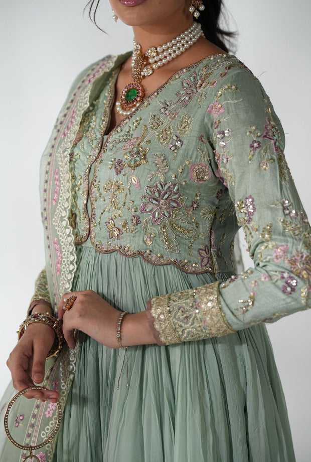 Elegant Pistachio Pakistani Party Dress for Special Occasions