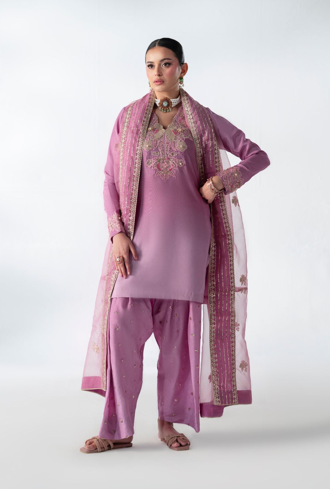 Stunning Floral Fusion Pakistani Party Dress Ensemble