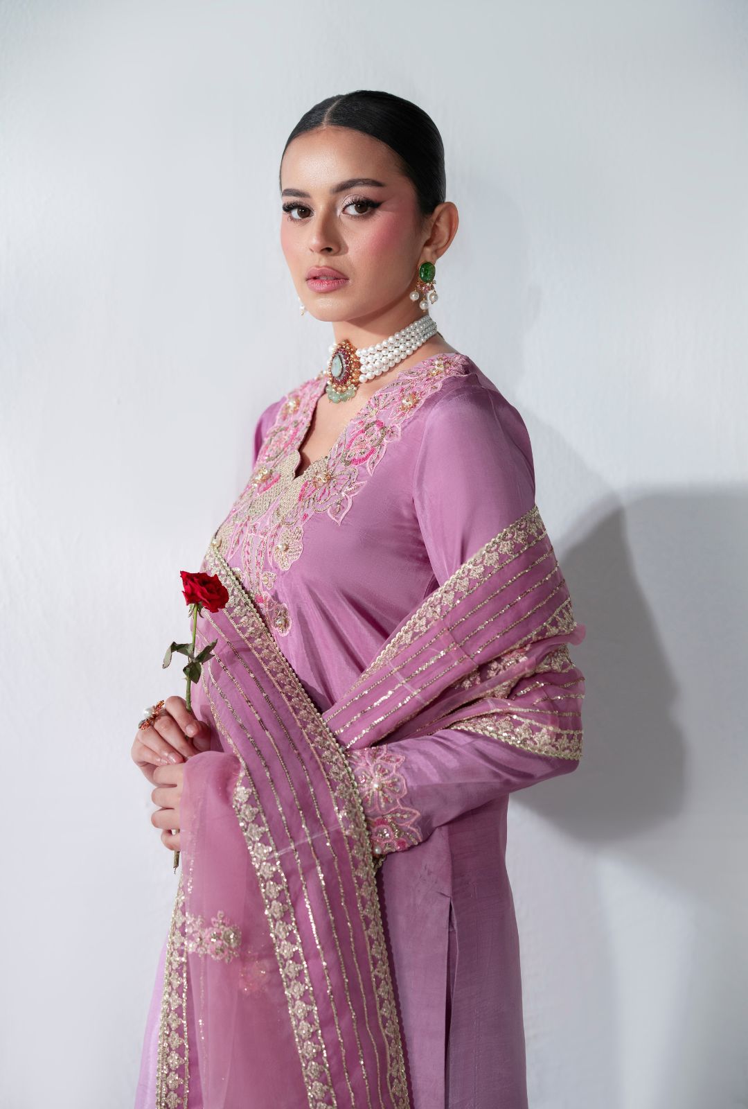 Stunning Floral Fusion Pakistani Party Dress Ensemble