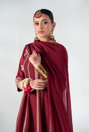 Regal Ruby Raffia Pakistani Party Dress for Elegance