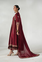 Regal Ruby Raffia Pakistani Party Dress for Elegance