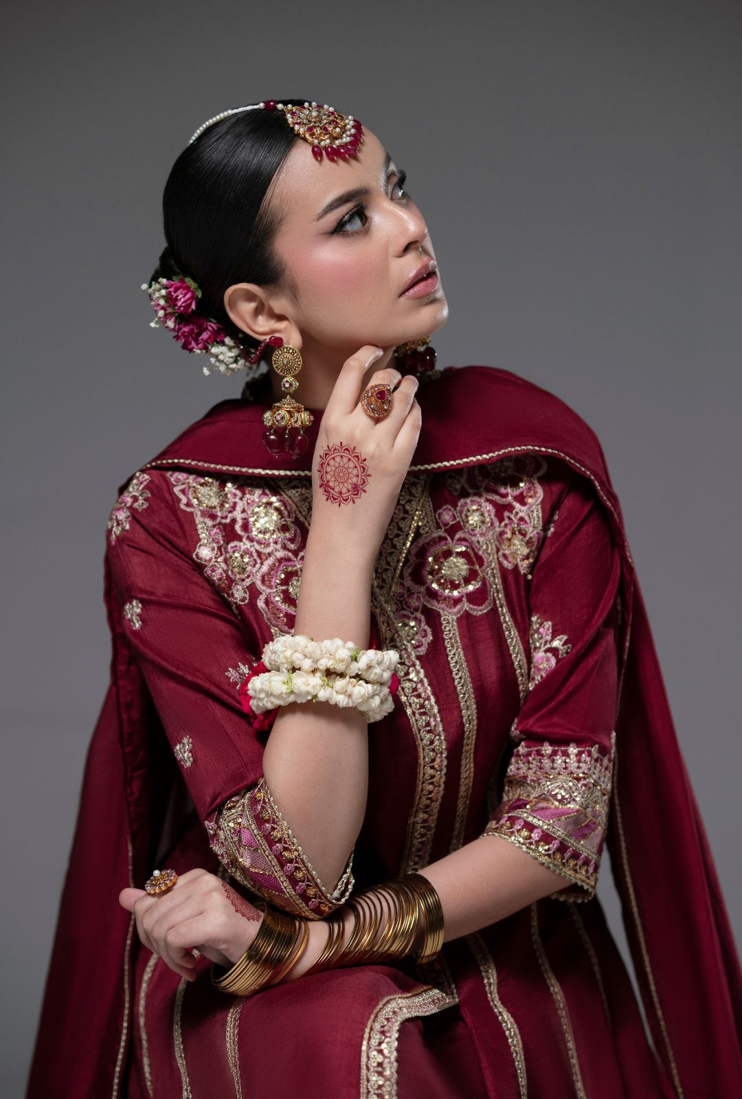 Regal Ruby Raffia Pakistani Party Dress for Elegance