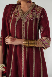 Regal Ruby Raffia Pakistani Party Dress for Elegance
