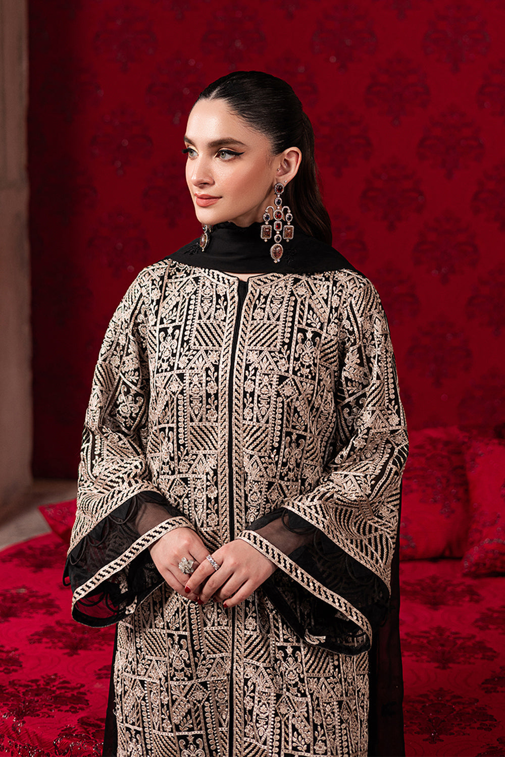 Elegant Black Sequins Embroidered Chiffon Pakistani Party Dress