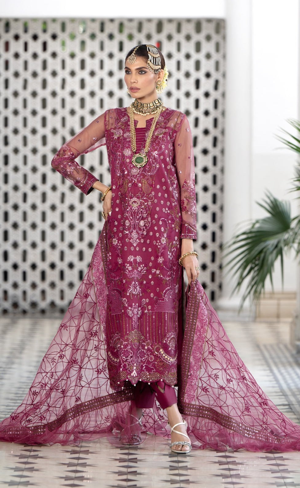 Vibrant Kameez Trouser Pink Pakistani Wedding Dress
