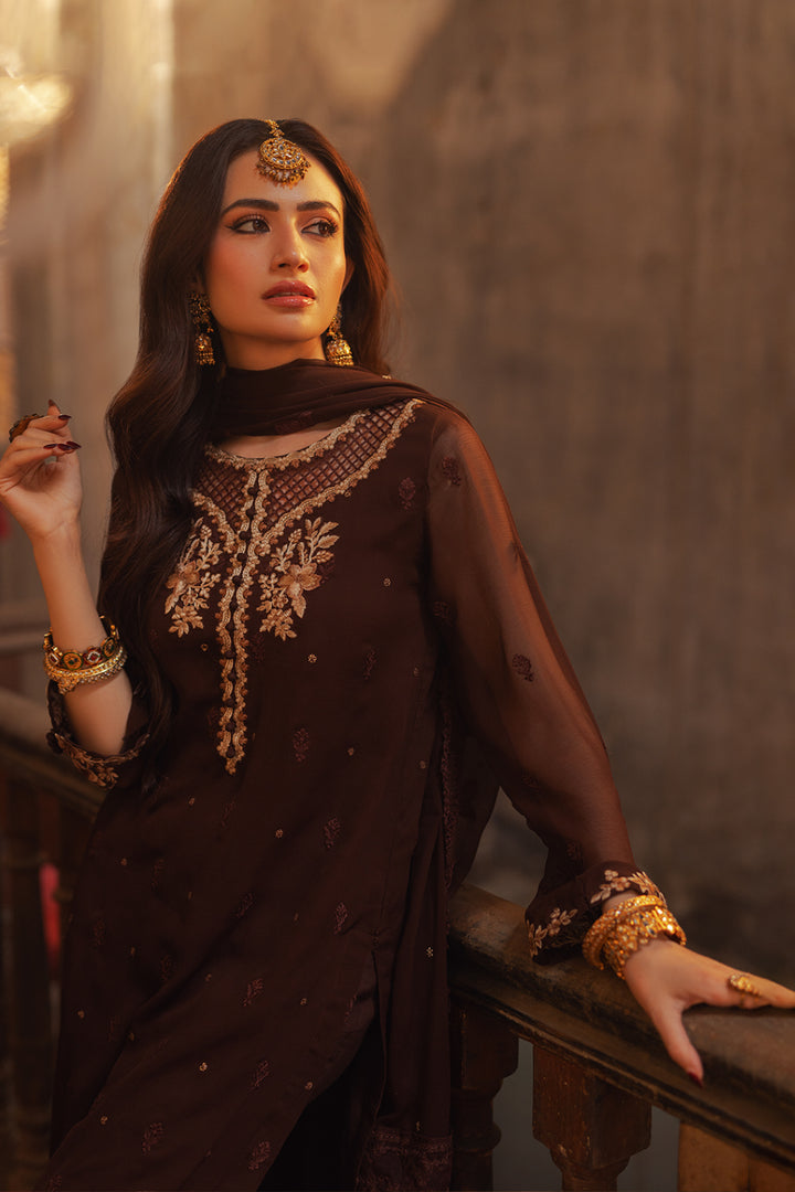 Walnut Brown Pakistani Salwar Kameez Dupatta Suit In USA LARGE