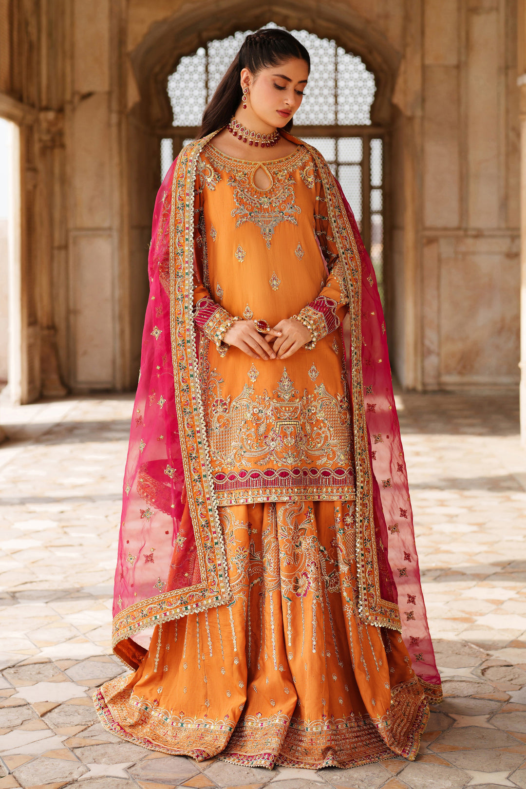 Elegant Rust Orange Pakistani Bridal Dress for Celebrations