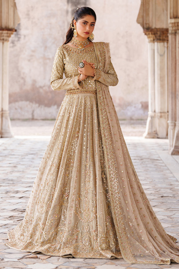Elegant Golden Pakistani Bridal Dress for Timeless Beauty