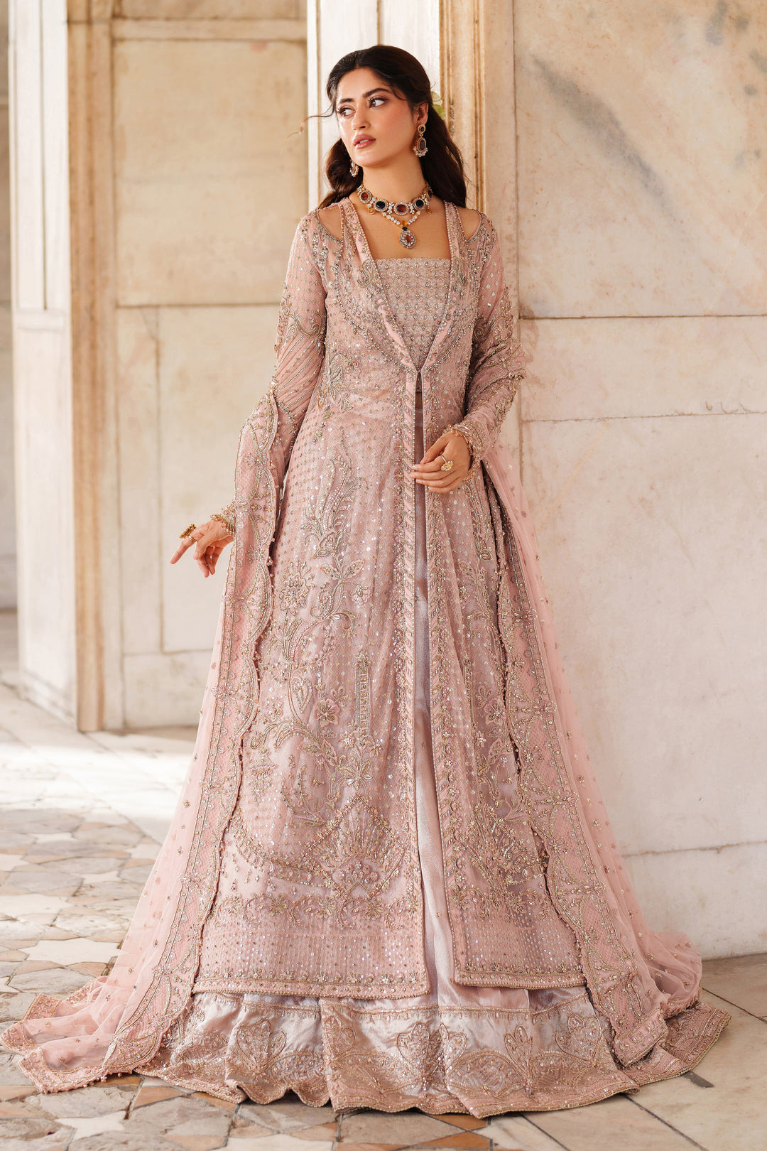 Elegant Peach Pink Pakistani Bridal Dress for Weddings