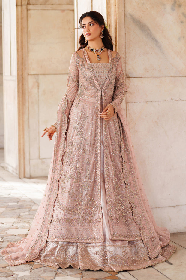 Exquisite Peach Pink Pakistani Bridal Dress with Intricate Embroi