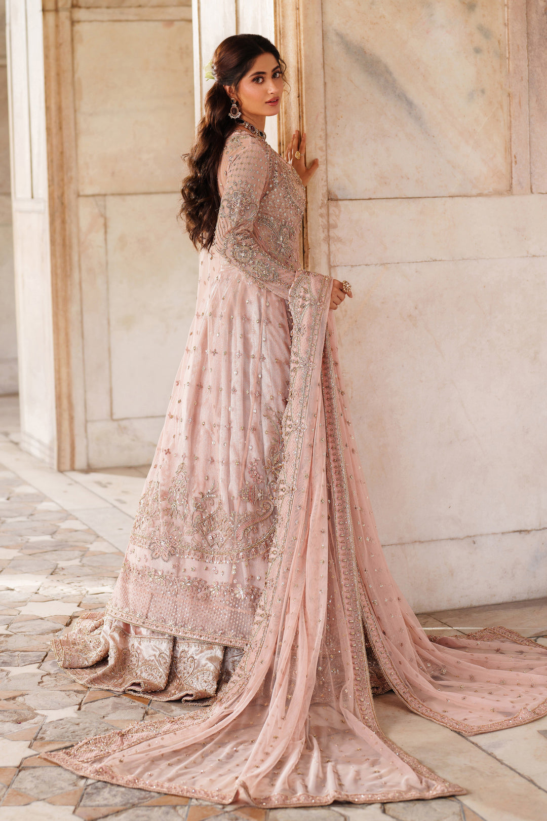 Elegant Peach Pink Pakistani Bridal Dress for Weddings