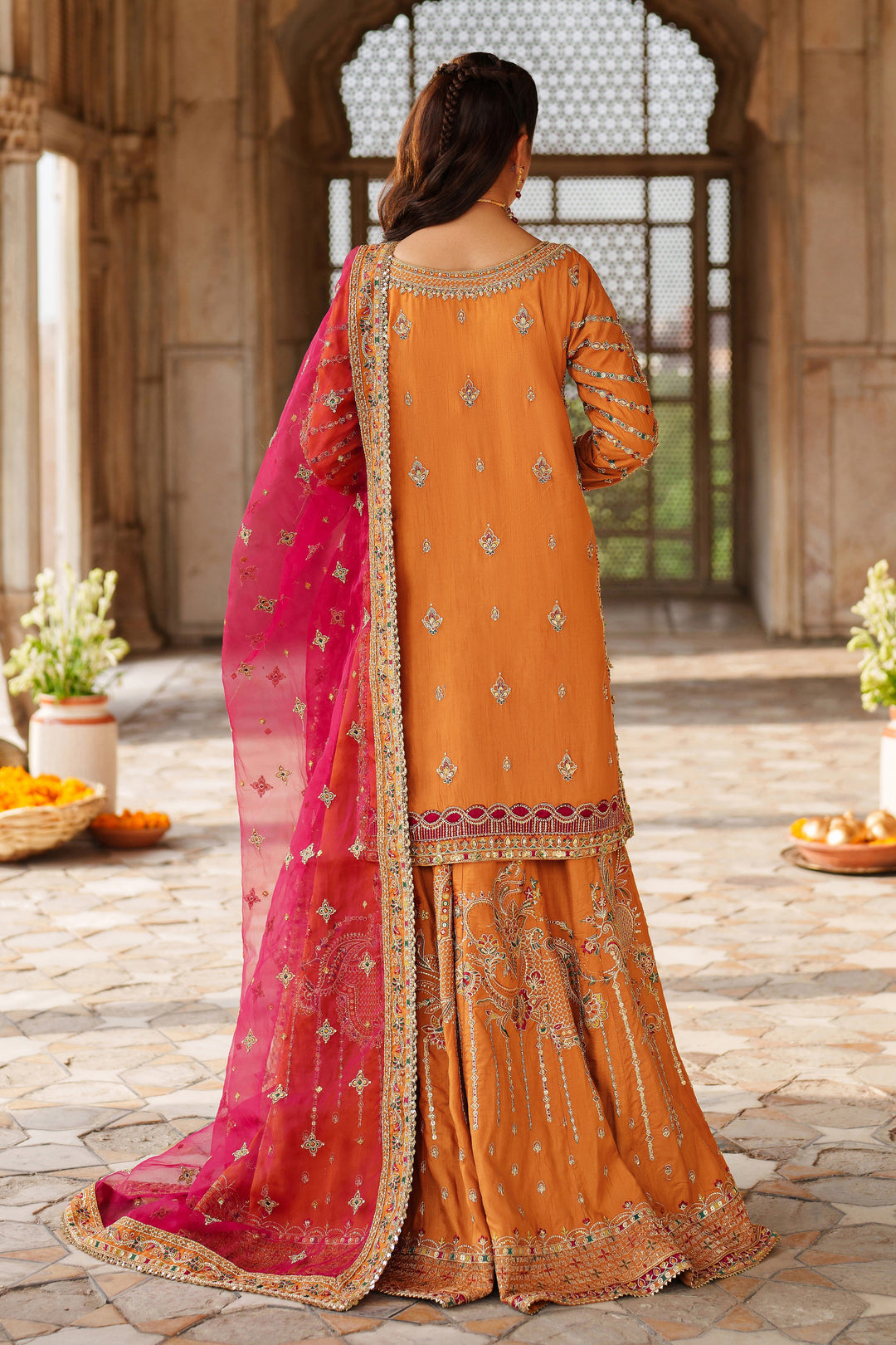 Elegant Rust Orange Pakistani Bridal Dress with Sharara