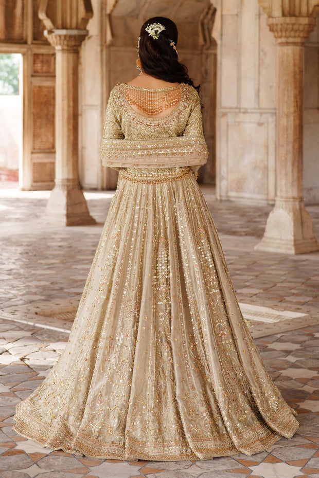 Elegant Golden Pakistani Bridal Dress for Timeless Beauty