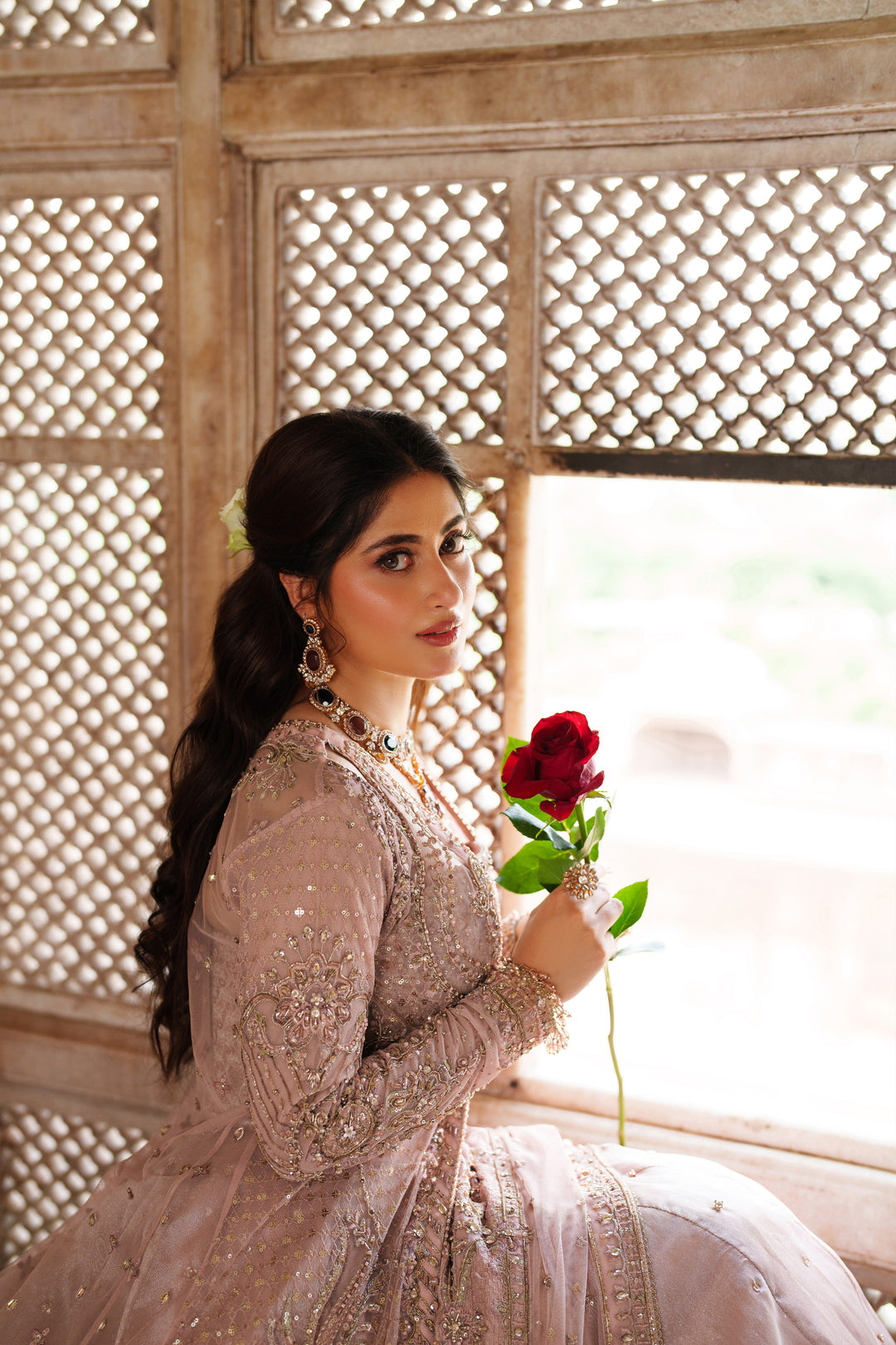 Elegant Peach Pink Pakistani Bridal Dress for Weddings