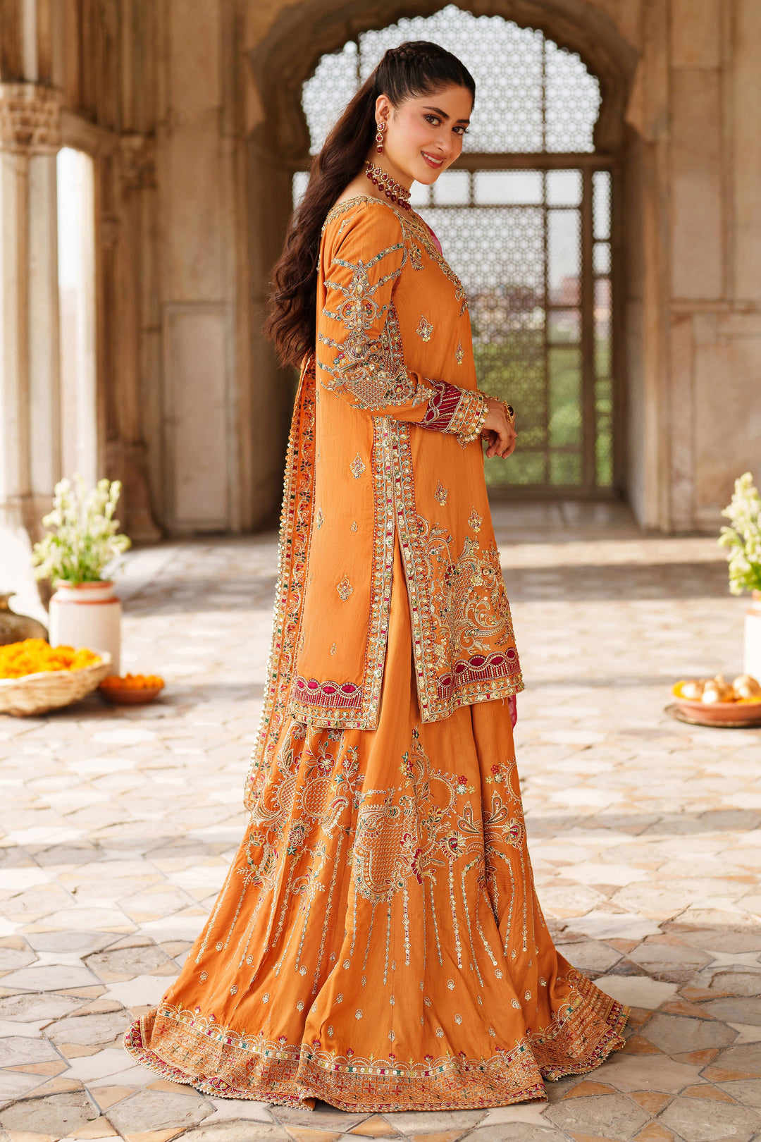 Elegant Rust Orange Pakistani Bridal Dress for Celebrations