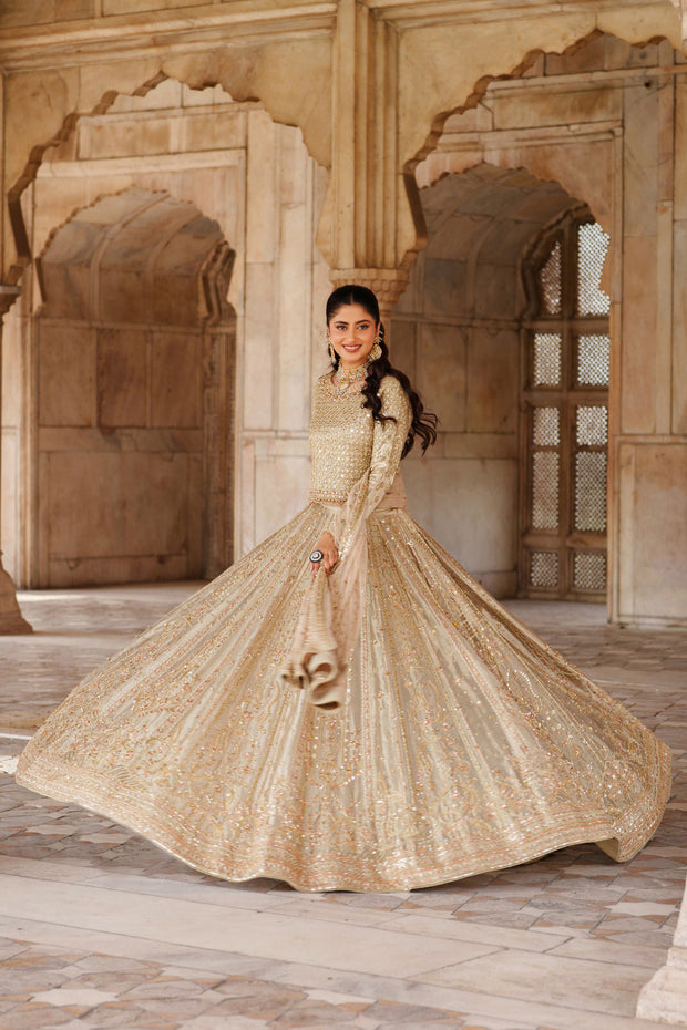 Elegant Golden Pakistani Bridal Dress for Timeless Beauty
