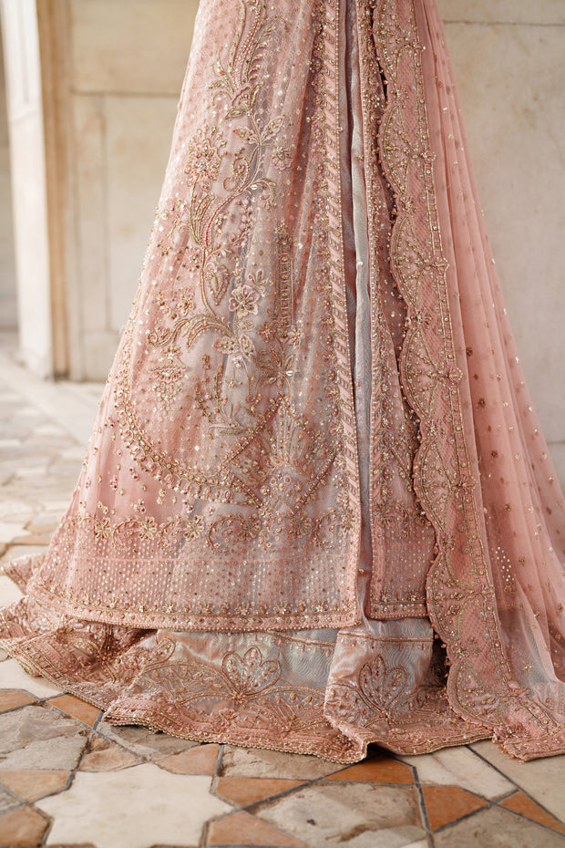 Exquisite Peach Pink Pakistani Bridal Dress with Intricate Embroi