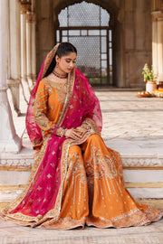 Elegant Rust Orange Pakistani Bridal Dress with Sharara