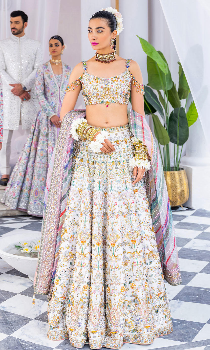 White Lehenga Choli and Dupatta Indian Bridal Dress