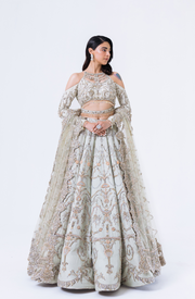 White Pakistani Bridal Dress in Lehenga Choli Style