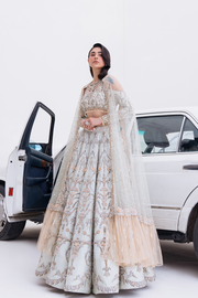 White Pakistani Bridal Dress in Lehenga and Choli Style