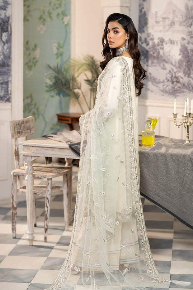 White Pakistani Party Dress in Kameez Trouser Style Online