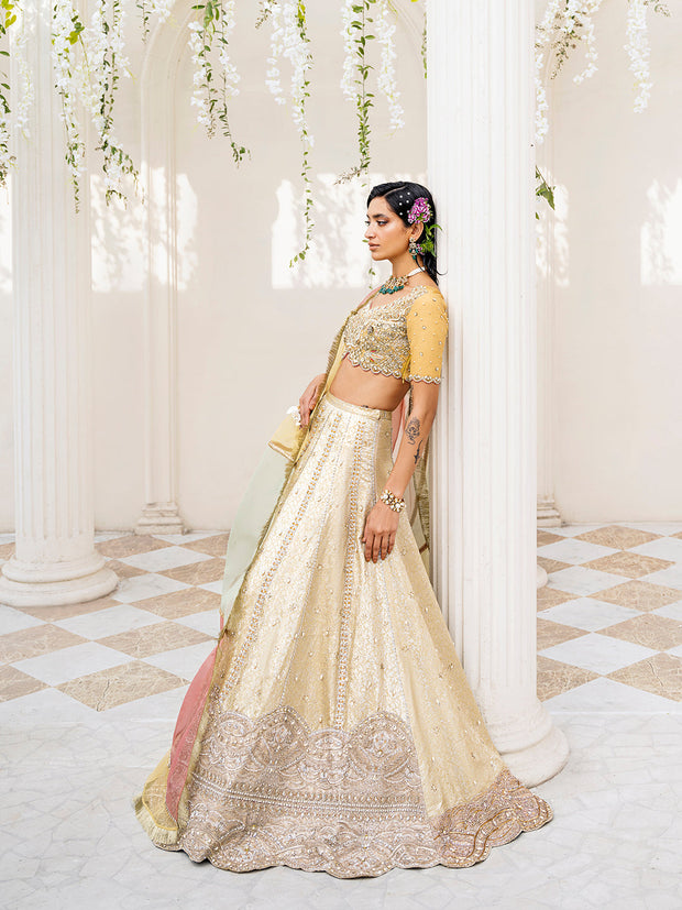 Yellow Bridal Lehenga Choli and Dupatta Dress