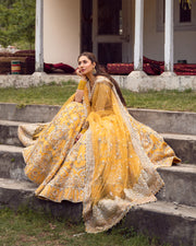Yellow Pakistani Bridal Dress Tulle Embroidered Lehenga Choli in USA