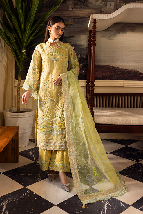 Yellow Pakistani Party Dress Embellished Kameez Trouser Online