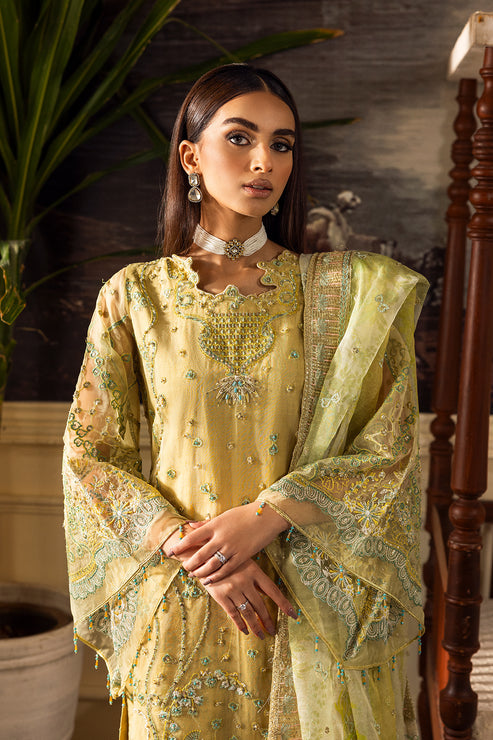 Yellow Pakistani Party Dress Embellished Kameez Trouser