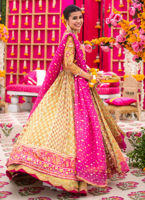 Yellow Magenta Shade Pakistani Bridal Dress in Kalidaar Style