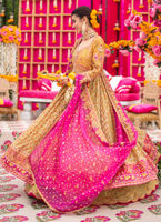 Yellow Magenta Shade Pakistani Bridal Dresses in Kalidaar Style